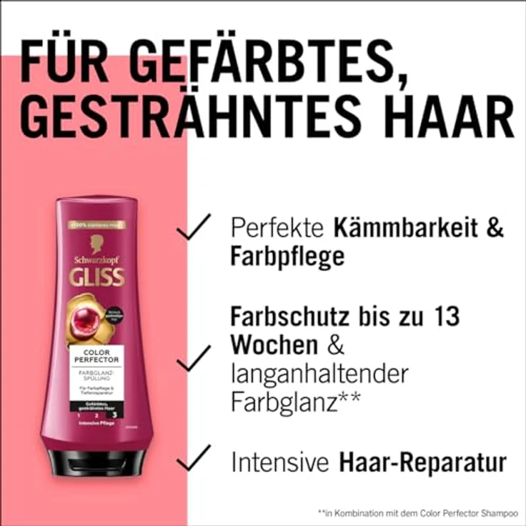 Gliss Kur Colour Perfector Shampoo und Conditioner Set, Haarshampoo mit Hyaluron-Komplex und Cranberry-Extrakt, 250 ml + 200 ml, farbschützender Conditioner für intensiven Farbglanz – Bild 3
