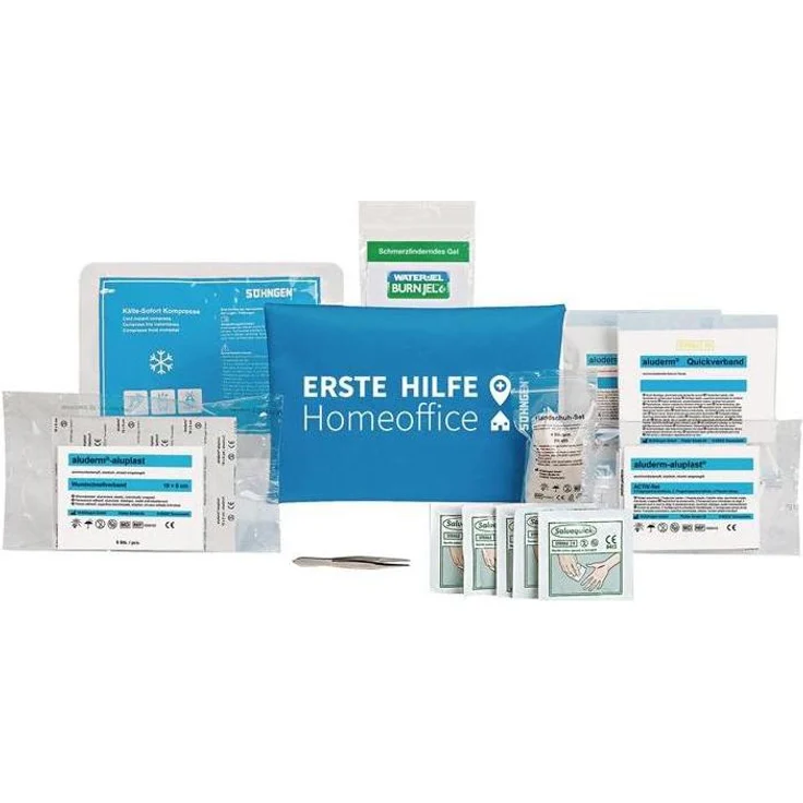 Söhngen Erste-Hilfe-Set, Erste-Hilfe Tasche Homeoffice, kompakt, blau, inklusive Quickverbänden und Wundreinigungstüchern