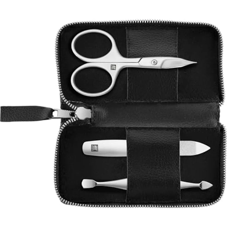 ZWILLING Maniküre Pediküre Set 3tlg. mit Nagelknipser, veganes Apfelleder-Etui, schwarz, rostfreier Edelstahl – Bild 1