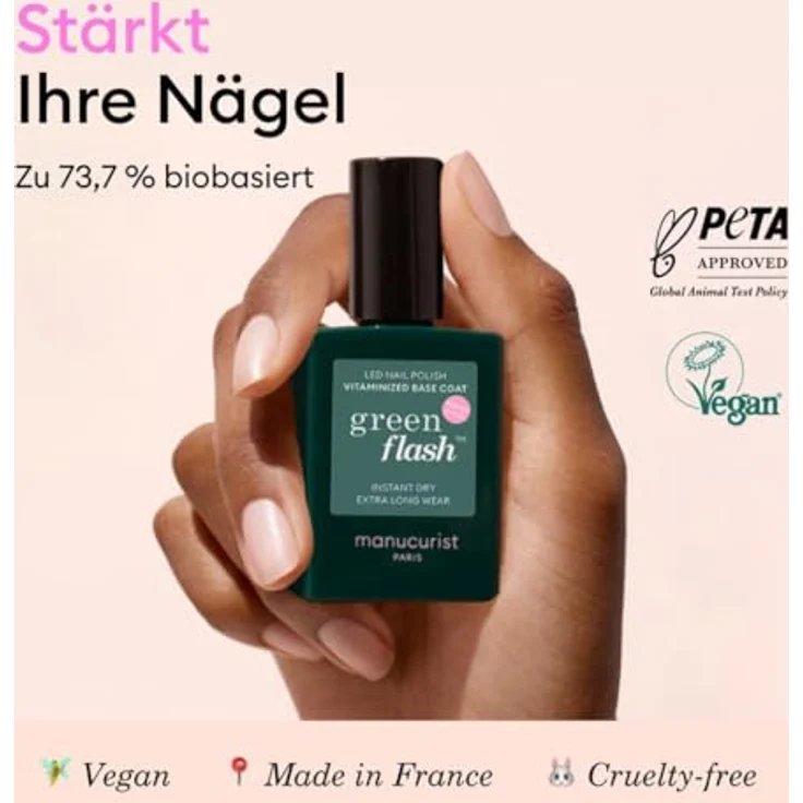 Manucurist Green Flash™ Vitamin Base Coat, patentierte Base Coat für UV Nagellack, stärkt und schützt die Nägel, 73,5% biobasiert, vegan, HEMA-free – Bild 2