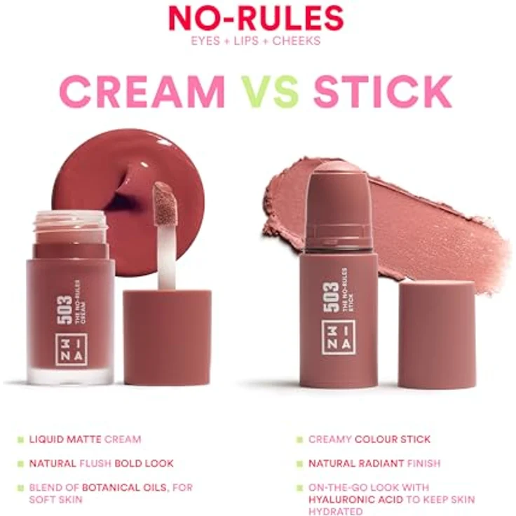 3INA The No-Rules Cream Blush, Multitalent für Lippen, Wangen und Augenlider, 8 ml, Farbe NUDE – Bild 7