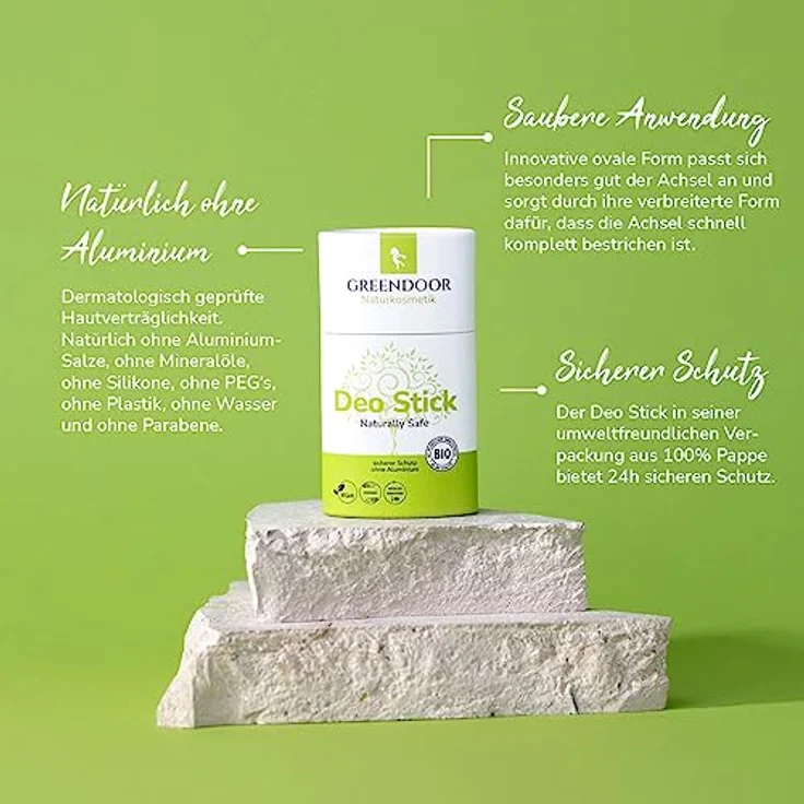 GREENDOOR Deo Stick naturally safe 50g, festes Deodorant mit frischem Duft, Bio Deostick ohne Aluminium, unisex herren woman männer Deostift, vegan natürlich, plastikfrei – Bild 2