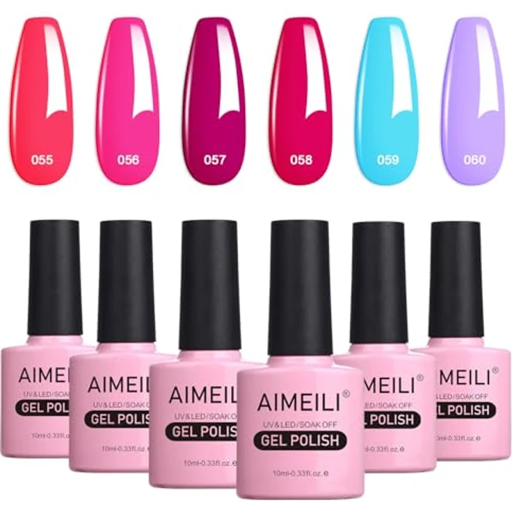 AIMEILI UV LED Gellack Set Nummer 12, mehrfarbiger ablösbarer Gel Nagellack Neon, 6 x 10ml, 21 Tage Hochglanz-Halt, kratzfest – Bild 1