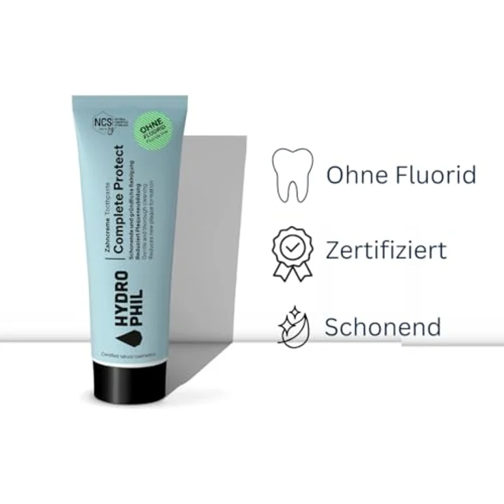 HYDROPHIL Complete Protect Zahncreme, Fluoridfrei, NCS-zertifizierte Naturkosmetik für empfindliche Zähne, vegan, 75 ml – Bild 3