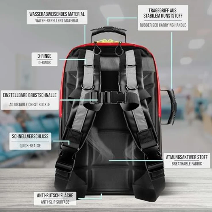 Pulox Erste HIlfe Rucksack, Notfallrucksack rot, aus Plane, ohne Füllung - Preisvergleich – Bild 2