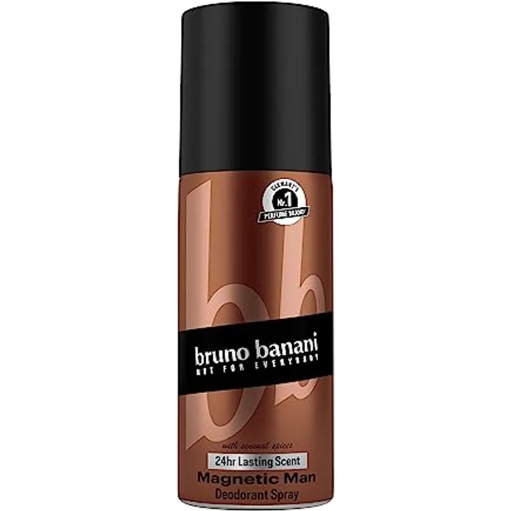 bruno banani Magnetic Man Deo-Bodyspray, Körperspray mit fesselnd-holziger Ambernote, 24h Halt, 150ml