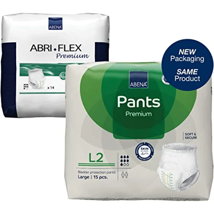 Abena Pants Premium Inkontinenz-Hose, Inkontinenz-Hose für Damen und Herren, diskret, schützend, atmungsaktiv, bequem, Größe L 2, 100-140 cm Taille, 1900 ml Saugfähigkeit, 15 Stück