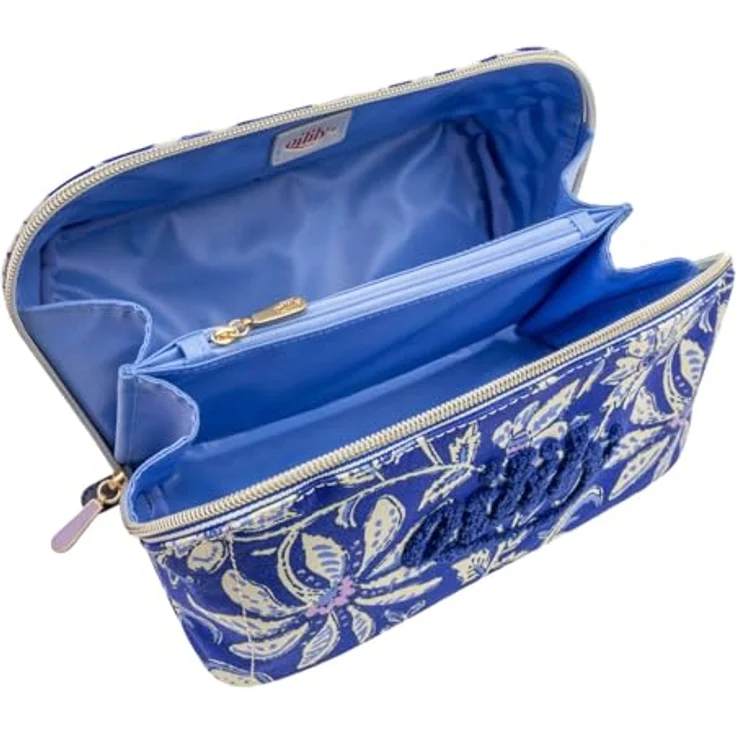Oilily Cisse Kulturbeutel, Cosmetic Bag mit übersichtlichem Design, goldfarbenem Reißverschluss und floralem Muster in Surf The Web, blau – Bild 4