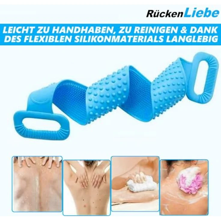 MAVURA RückenLiebe Rückenbürste, Silikon Massage- und Reinigungsbürste für alle Hauttypen, extra weiche Borsten, 2-in-1 Duschbürste mit langem Griff – Bild 3