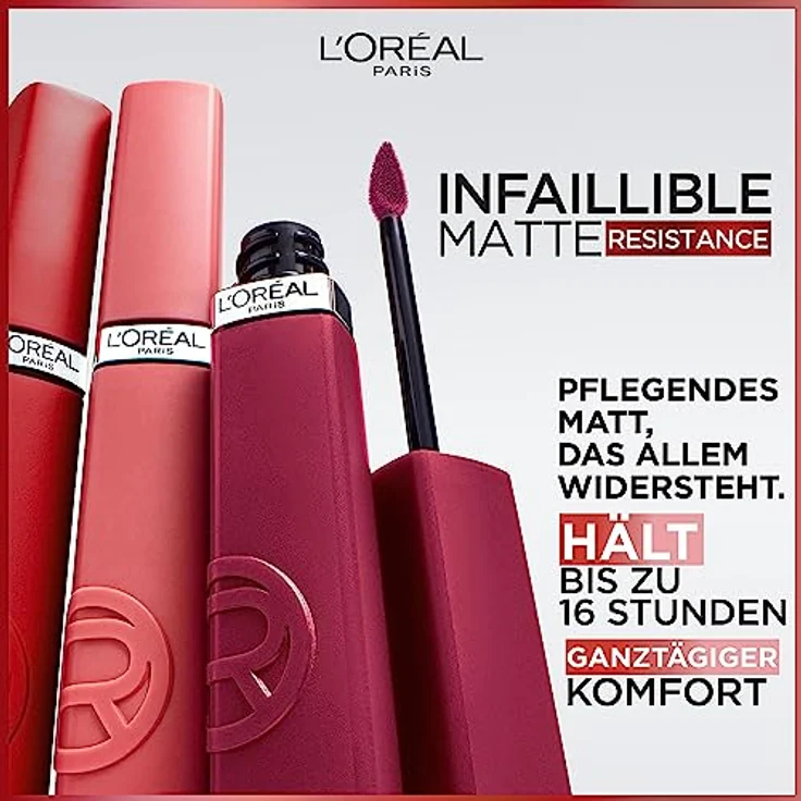 L'Oréal Paris Pflegender Lippenstift mit mattem Finish, Für leuchtende Farben mit bis zu 16 Stunden Halt, Infaillible Matte Resistance, Nr. 105 Breakfast in Bed, 1x 5 ml – Bild 4