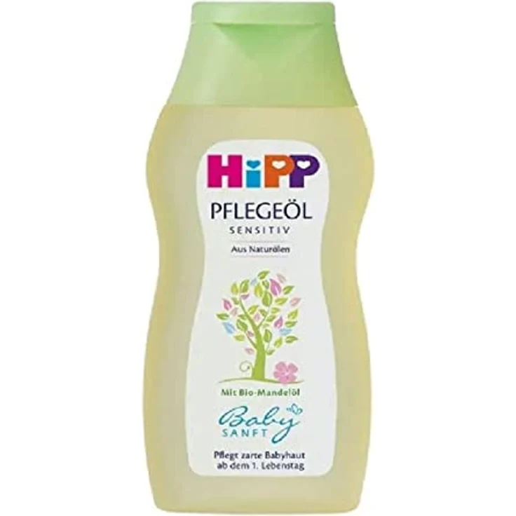 HiPP Babysanft Pflegeöl sensitiv, 200ml, 100% natürliche Öle aus Mandel- & Sonnenblumen, für Babys und sensible Haut – Bild 1