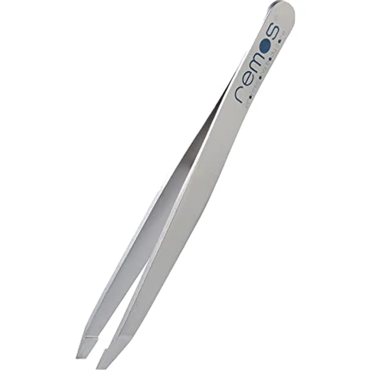 REMOS Profi Pinzette mit extra feinen Spitzen zum Zupfen der Augenbrauen, rostfreier Edelstahl, satin-finish mit Schutzetui