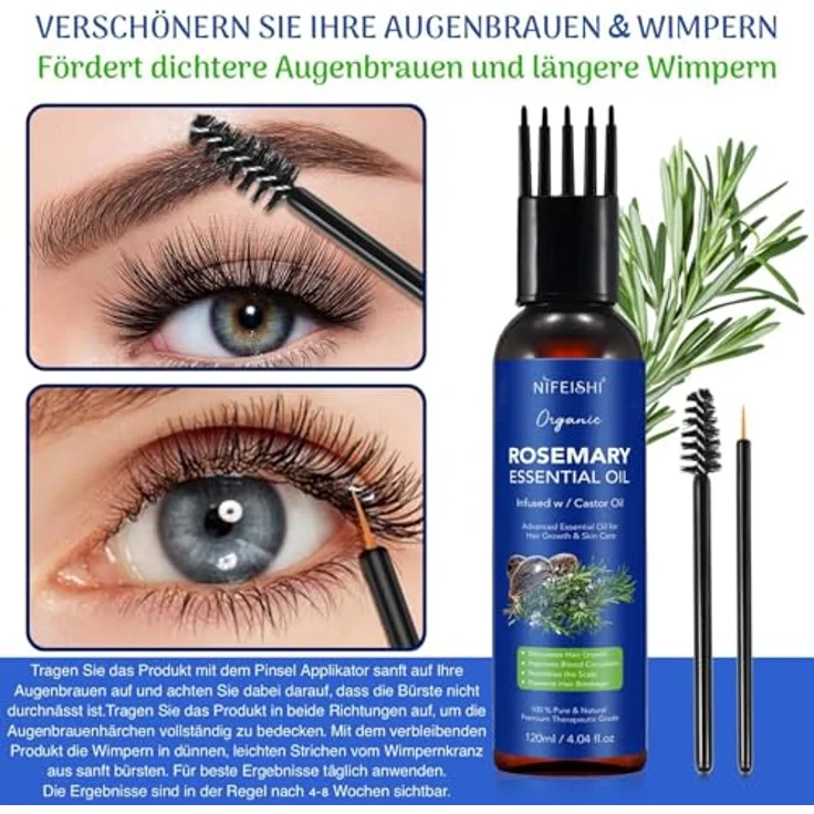 P-Beauty Rosmarinöl & Rizinusöl, Ätherisches Öl 120ml für Haarwachstum & Hautpflege, feuchtigkeitsspendend, Anti-Schuppen, Kopfhaut- und Gesichtspflege – Bild 3