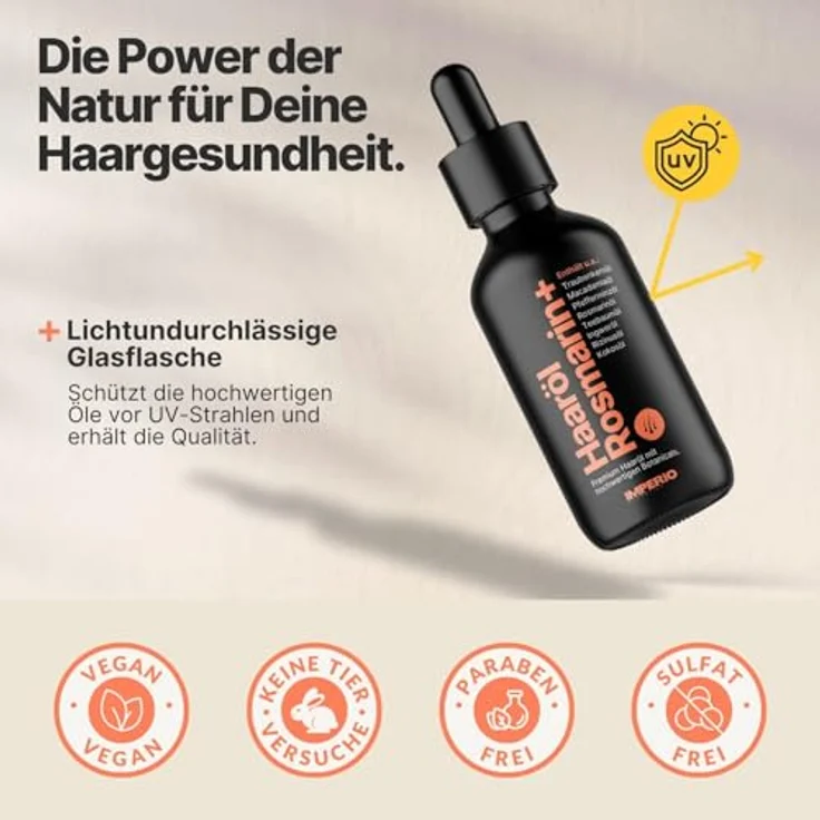 IMPERIO Haaröl Rosmarin+, 60ml - 100% natürliche Haarpflege gegen Haarausfall, mit Rosmarinöl und hochwertigen Ölen zur Anregung des Haarwachstums für Kopfhaut & Bart, ohne Zusätze – Bild 5