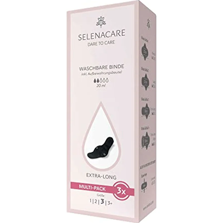 Selenacare Waschbare Binde (3er Multipack, Größe 3), antibakteriell & geruchshemmend, wiederverwendbare Damenbinde mit Aufbewahrungsbeutel, 100% vegan – Bild 3