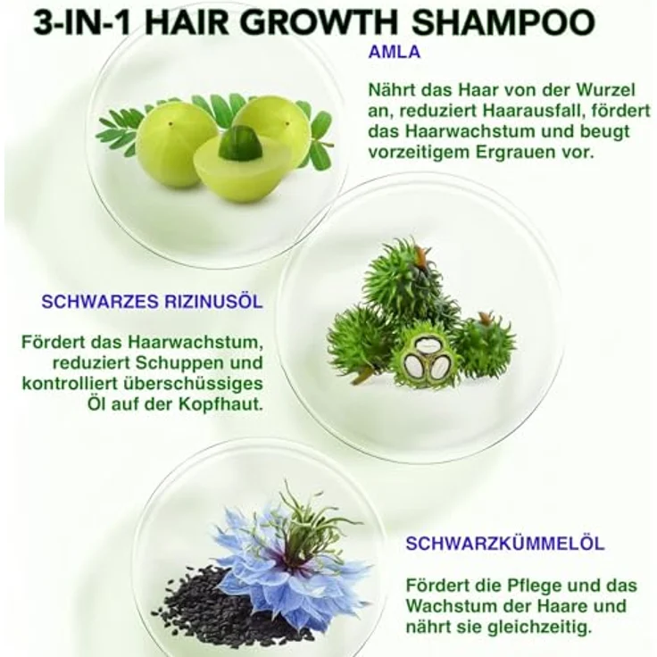 P-Beauty Cosmetic Accessories P-BEAUTY 3in1 Haarwachstumsshampoo 2 x 300ml - mit Black Castor Rizinus Oil, Amla & Schwarzkümmelöl – für die Kopfhautpflege, fördert dichtes und glänzendes Haar, Vegan – Bild 5