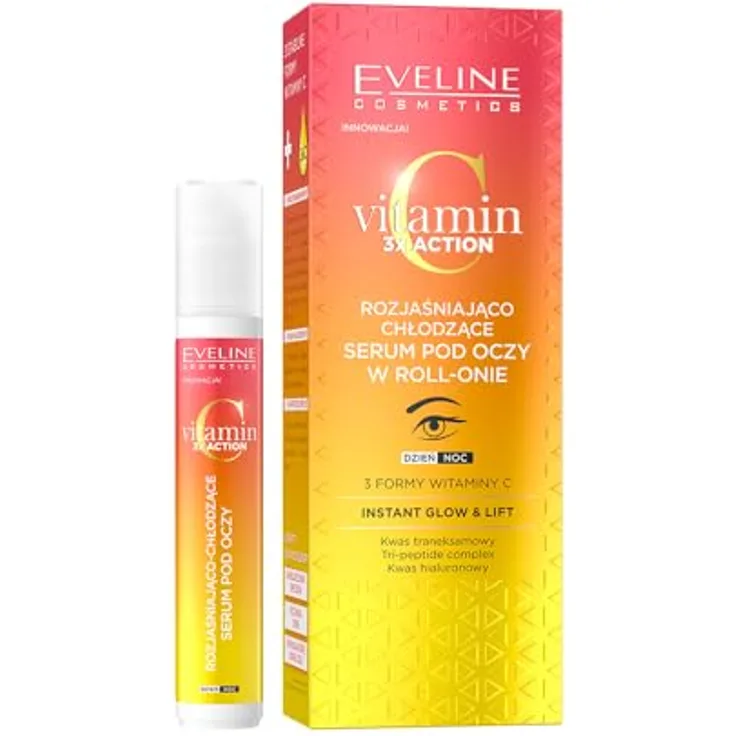 Eveline Cosmetics Aufhellendes und kühlendes Roll-on-Augenserum, Reduziert Linien und Fältchen, kühlende Wirkung, strahlendes Aussehen, 15ml