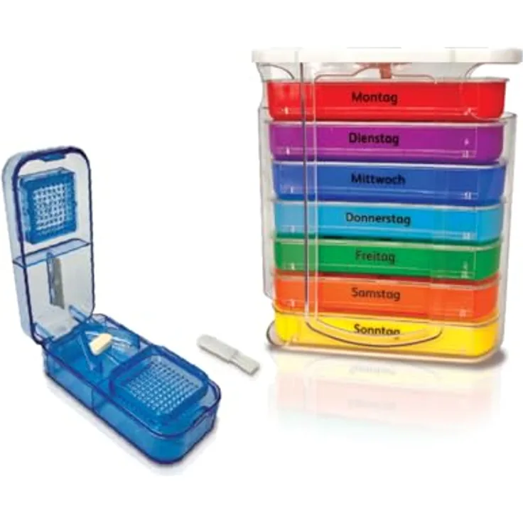 IEA Medical Medikamentenbox Set – kompakte Box mit Tablettenzerkleinerer, ideal für Reisen, Pflege, Alltag & sichere Medikamentenaufbewahrung