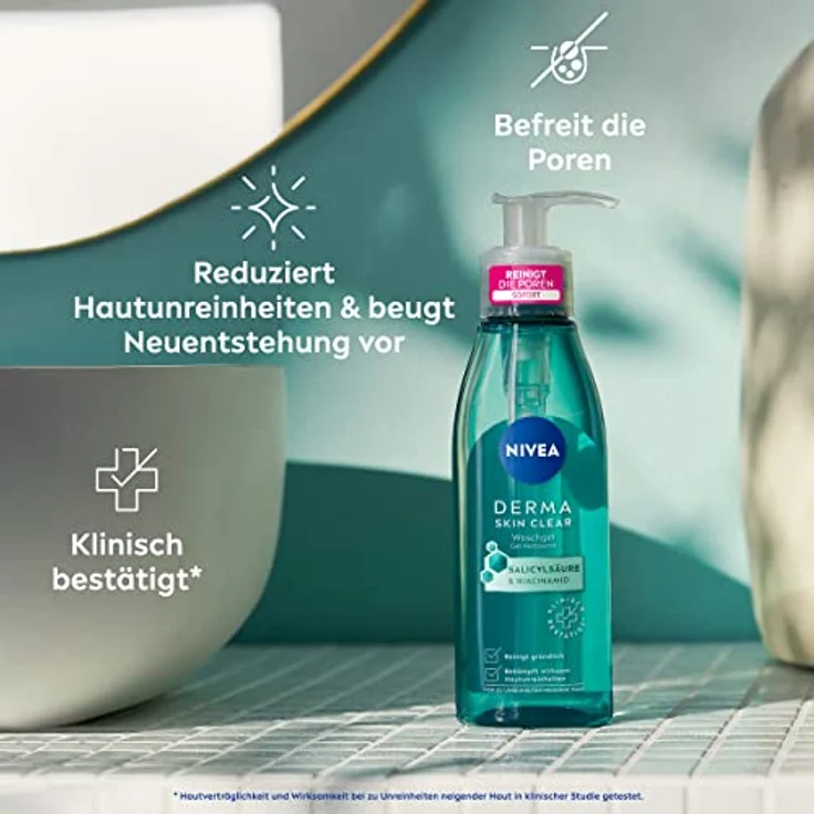 NIVEA Derma Skin Clear Waschgel (150 ml), klärender und reinigender Cleanser für unreine Haut, effektives Reinigungsgel mit Salicylsäure und Niacinamid – Bild 2