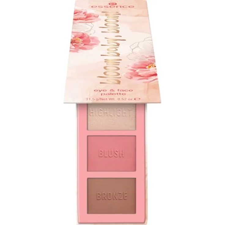 essence bloom baby, bloom! eye & face palette, Lidschatten, Nr. 01, Mehrfarbig, 7 Farben, hochpigmentiert, vegan, ohne Mikroplastikpartikel, Nanopartikel frei, ohne Parfüm, 1er Pack (11.5g)