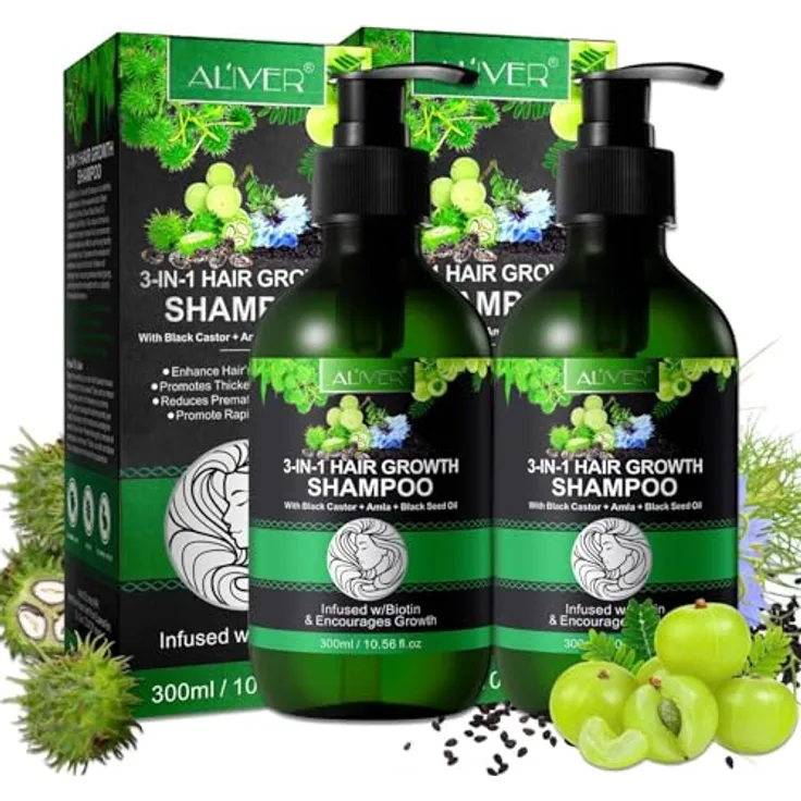 P-Beauty Cosmetic Accessories P-BEAUTY 3in1 Haarwachstumsshampoo 2 x 300ml - mit Black Castor Rizinus Oil, Amla & Schwarzkümmelöl – für die Kopfhautpflege, fördert dichtes und glänzendes Haar, Vegan