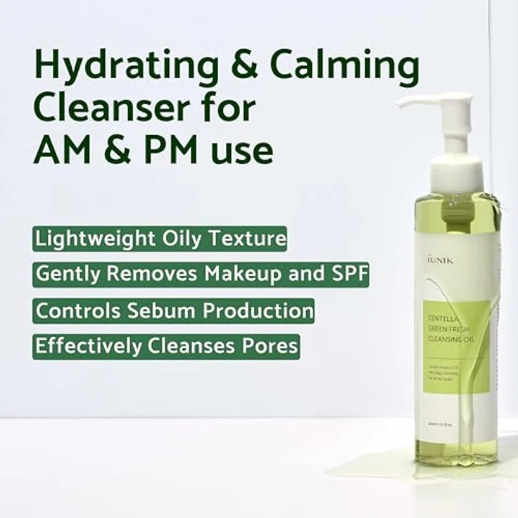 iUNIK Centella Green Fresh Cleansing Oil, Reinigungsöl zur Poren- und Talgkontrolle, Make-up-Entferner für ölige, empfindliche, zu Akne neigende Haut, 200 ml – Bild 4