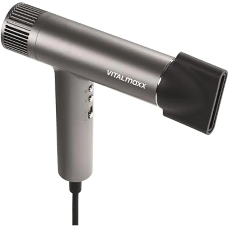 VITALmaxx STYLE & SHINE Slim Hairdryer, Ionen Föhn mit BLDC-Motor, 1500W, 3 Temperaturstufen, 2 Geschwindigkeiten, 2 Aufsätze und digitales Display, extra leise – Bild 1