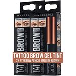 Maybelline New York Augenbrauenfarbe im Doppelpack, Tattoo Brow Gel Tint, Mit Peel-off-Formel, Nr. 2 Medium Brown, 2 x 5 ml