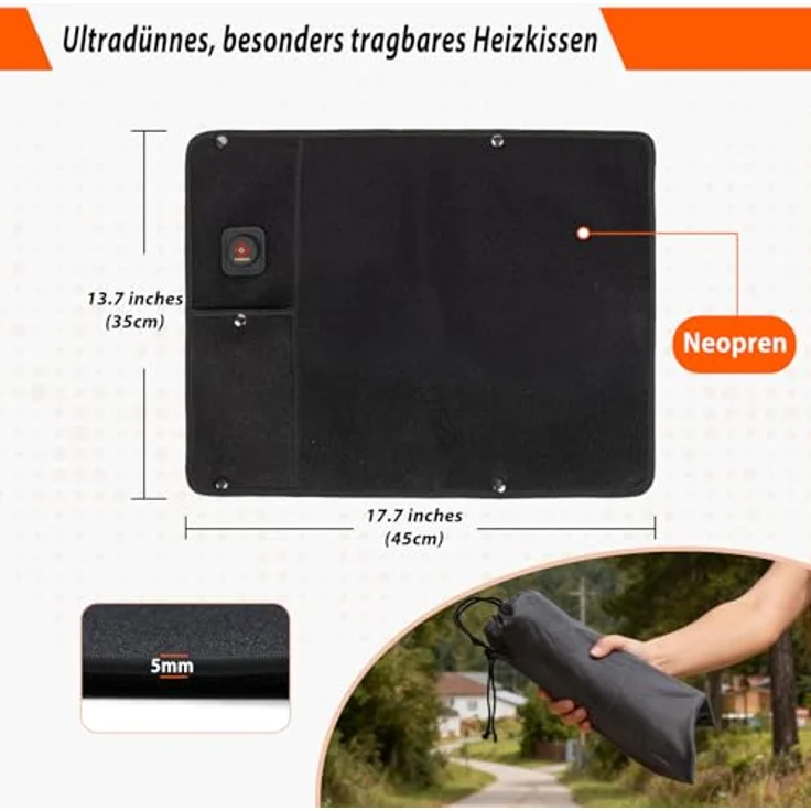 Thermrup Tragbares Ferninfrarot Heizkissen, ultradünn 5 mm, faltbar & waschbar, USB-Wärmekissen für Zuhause, Büro, Outdoor & Camping – Bild 4