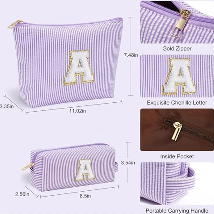 Parima Kosmetiktasche Damen, personalisierte lila Make-up-Tasche mit Buchstaben T, 2 Größen, ideal für Frauen und Mädchen – Bild 4