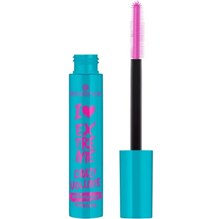 essence I LOVE EXTREME CRAZY VOLUME waterproof mascara, Schwarz, volumengebend, sofortiges Ergebnis, intensiv, vegan, wasserfest, ohne Mikroplastikpartikel, Nanopartikel frei, 1er Pack (12ml)