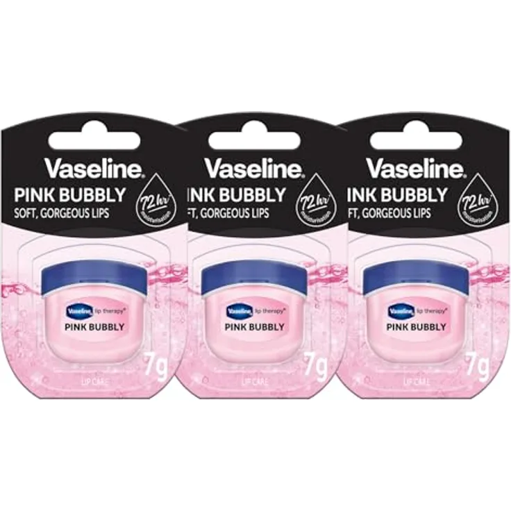 Vaseline Lip Therapy Pink Bubbly, 7G Lippenbalsam mit intensiver Feuchtigkeit, rosa Schimmer, 3er Pack