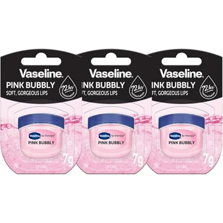 Vaseline Lip Therapy Pink Bubbly, 7G Lippenbalsam mit intensiver Feuchtigkeit, rosa Schimmer, 3er Pack – Bild 1