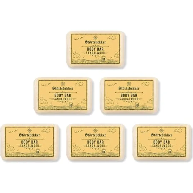 Störtebekker® Premium Body Bar Sandelholz, 6er Pack feste Duschseife für Männer und Frauen, natürliche Reinigung mit maskulinem Duft, handgefertigt und ohne Zusätze, 720g