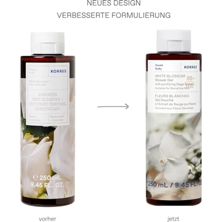 KORRES WHITE BLOSSOM Duschgel mit Salbei-Extrakt, Duft von weißen Rosen und Bergamotte, vegan, silikon- und parabenfrei, 250 ml – Bild 2