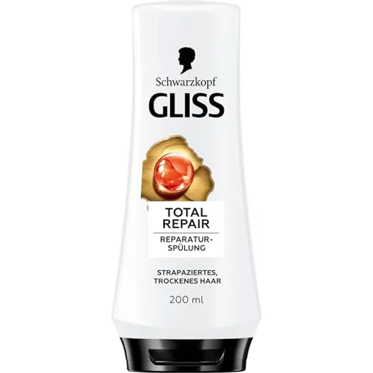Gliss Total Repair Spülung (200 ml), Haarspülung für trockenes, strapaziertes Haar, mit flüssigem Keratin, 90% weniger Haarbruch