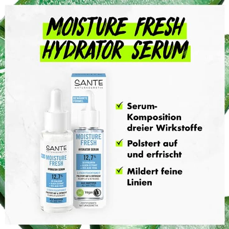 Sante Naturkosmetik Moisture Fresh Hydrator Serum, Feuchtigkeitsserum mit 3D Hyaluron, Algenextrakt und Bio-Aloe-vera, 30 ml für Damen – Bild 3