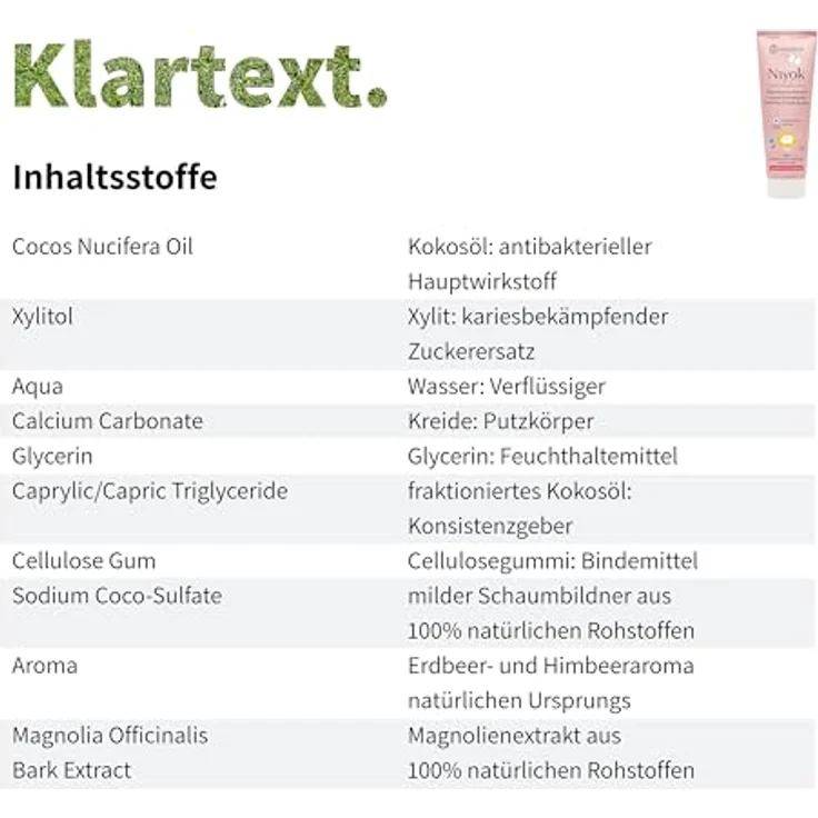 Niyok Zahnpasta Zahncreme Kids Erdbeere & Himbeere, natürliche Zahncreme mit Bio-Kokosöl, fluoridfrei, 75ml – Bild 2