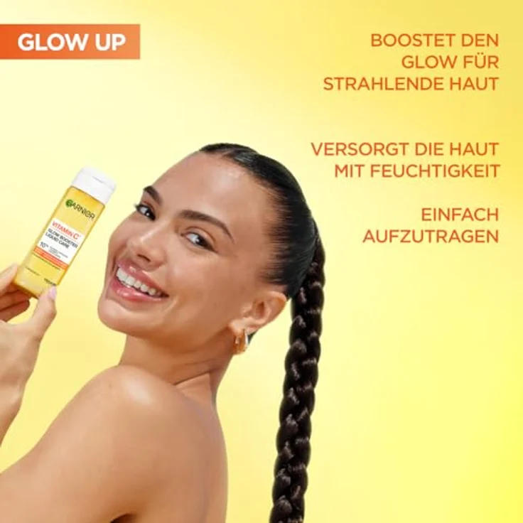 Garnier Vitamin C* Glow Booster Liquid Care, pflegendes Gesichtsfluid mit 10 % Glycerin und Niacinamid für strahlende Haut, 120 ml – Bild 4