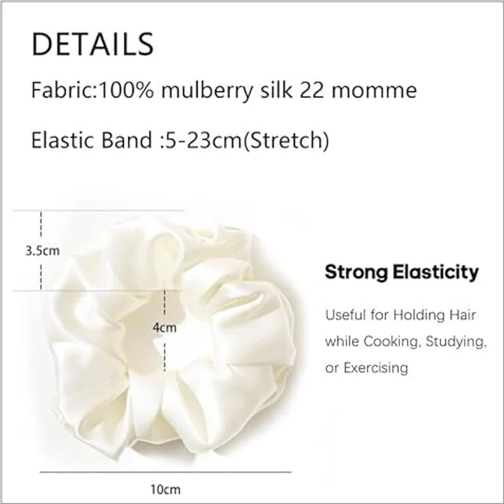 townssilk Silk Skinnie Haargummis, 100% reine Maulbeerseide 22 Momme, haarfreundlich, elastisch, 4 Stück, Weiß – Bild 3