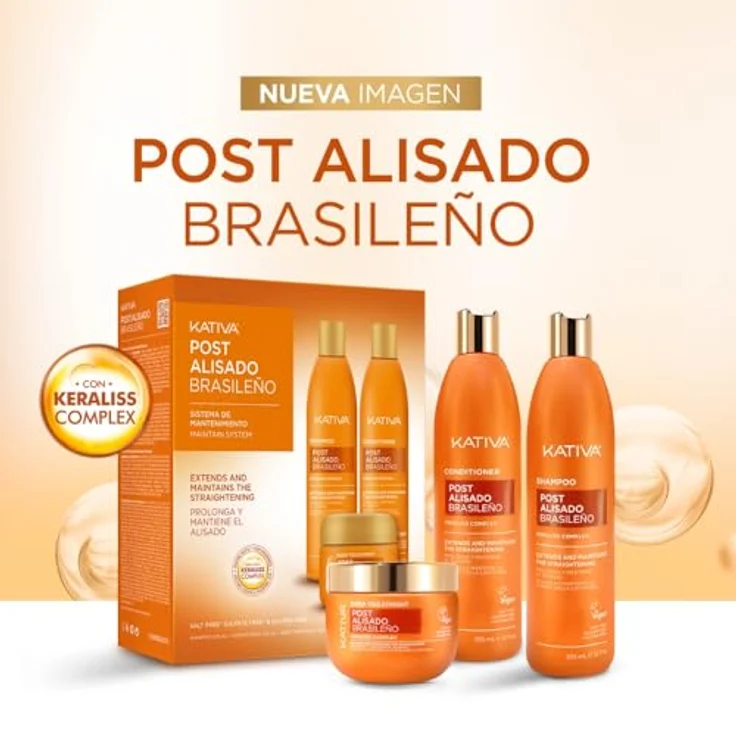 Kativa Post Brazilian Straightening Kit, Haarglättungsset mit Keratin, 2 x 225 ml + 150 ml – Bild 3