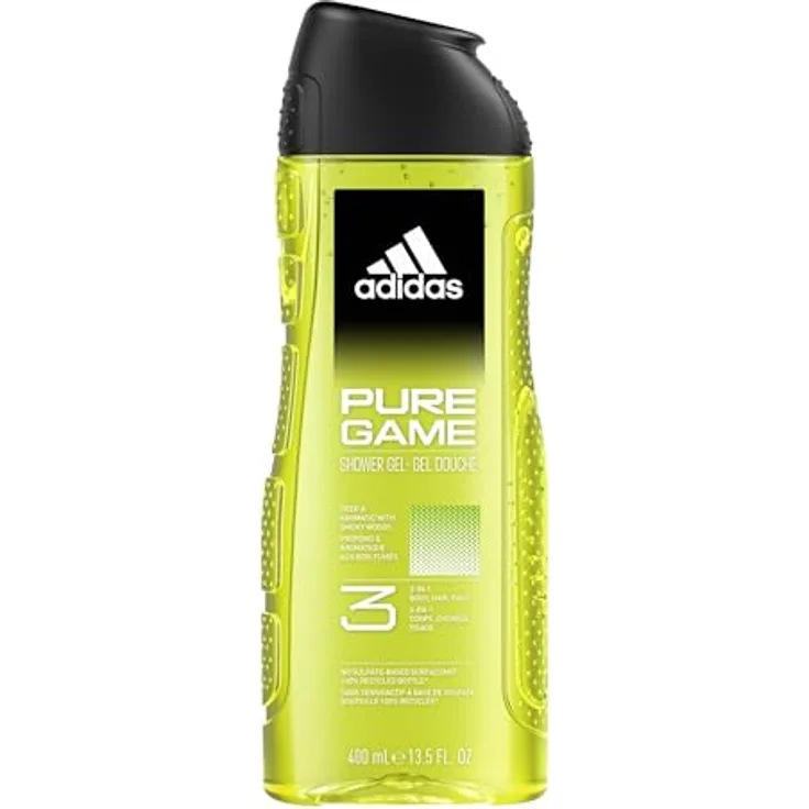 Adidas Pure Game Duschgel 400ml - Entspannender Duft mit Guaiacum-Extrakt, grün-holzige Noten