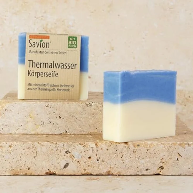 Savion Thermalwasser Körperseife, für jede Haut, Vegan, Palmölfrei, Plastikfrei, 80g – Bild 2