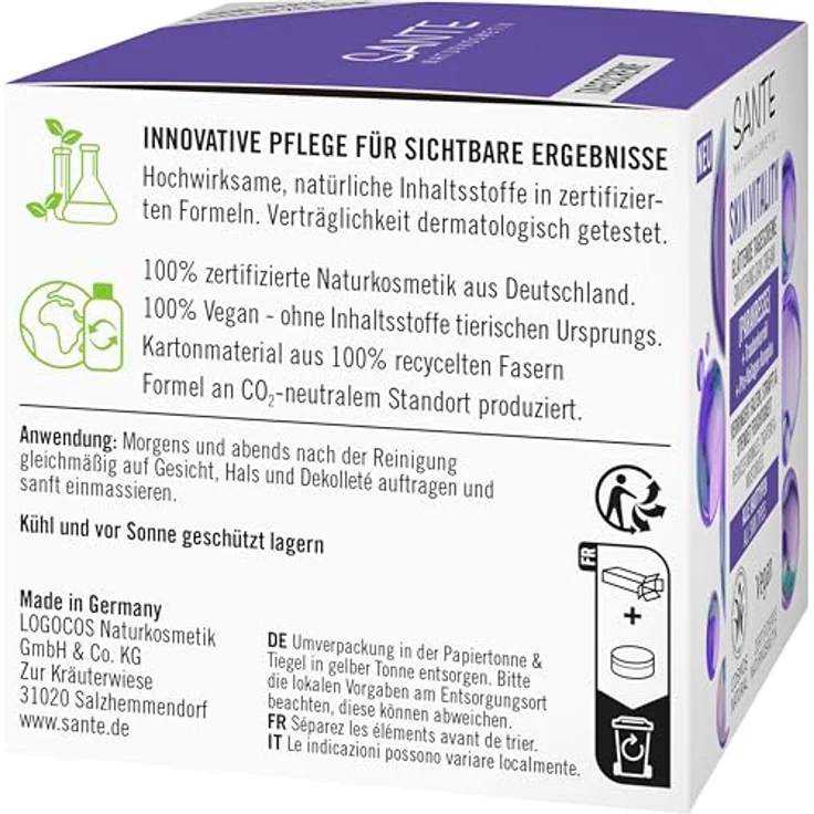 SANTE Naturkosmetik Face Skin Vitality Tagescreme, revitalisierende Feuchtigkeitspflege mit Parakresse, Traubenkernöl & Pro-Kollagen, Anti-Aging-Creme für alle Hauttypen, 50ml – Bild 3