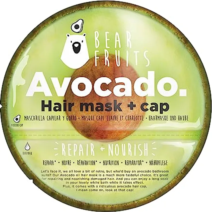 Bear Fruits Mermaid Tiefenfeuchtigkeit + Glanz Haarmaske mit wiederverwendbarer Haube, 20 ml