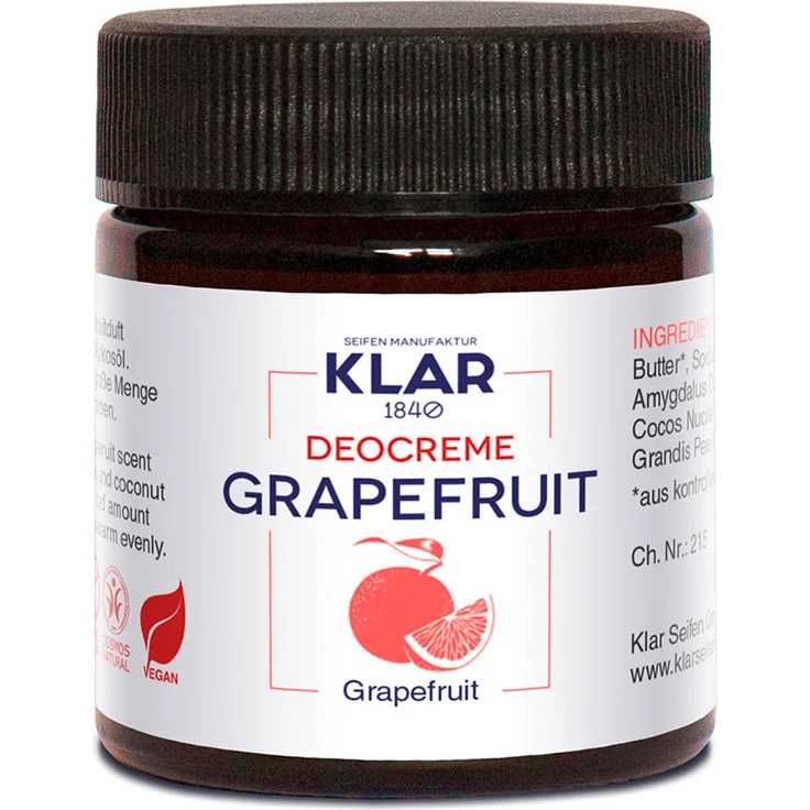 KLAR Deocreme Grapefruit, 30 ml, alkoholfrei mit Sheabutter und ätherischem Grapefruitöl für empfindliche Haut