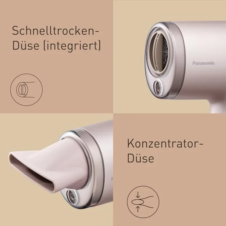 Panasonic EH-NA7M-P825 nanoe Haartrockner, 1600 W, faltbares Design, Schnelltrocknen, Konzentrator-Aufsatz, Hellrosa – Bild 4
