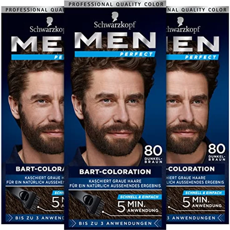 ‎Men Perfect Schwarzkopf Bart-Coloration 80 Dunkel -Braun, 3 x 30 ml – Bild 1