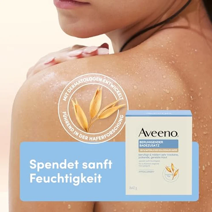 Aveeno Soothing Bath Soak Puder, Badesalz für das Bad, 8x42 g, hypoallergen, unparfümiert, spendet intensiv Feuchtigkeit – Bild 2