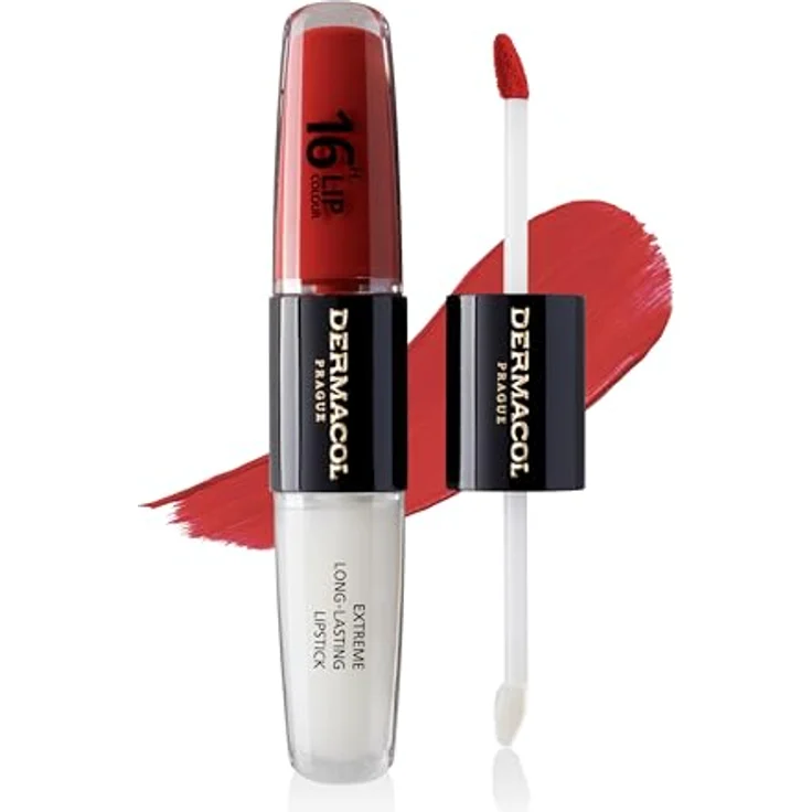Dermacol 16H Lip Colour, langlebiger Lippenstift in Vibrant Red, 2x4 ml mit hoher Pigmentierung und feuchtigkeitsspendender Formel – Bild 1